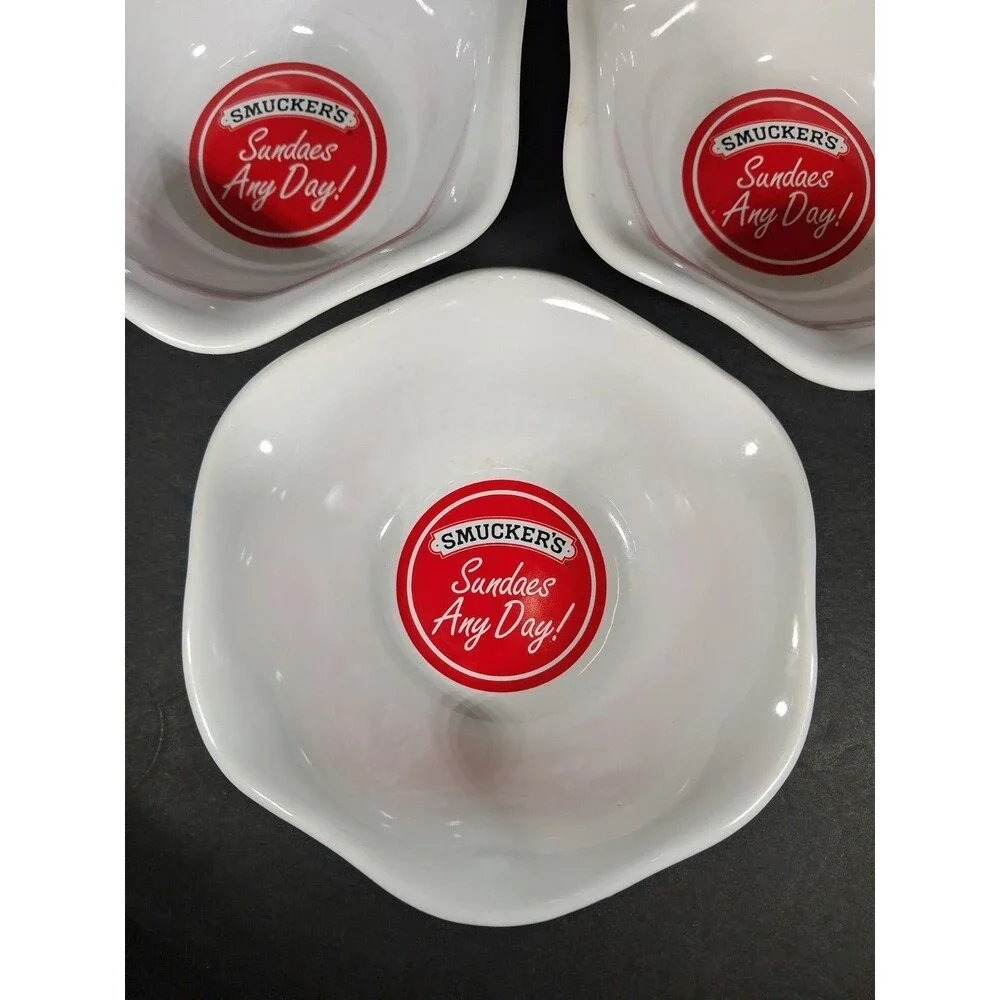 Smucker's Sundaes Any Day Ice Cream Bowls White Scalloped Set of 3 Item 31110